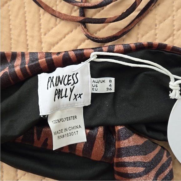 NWT princess polly brown animal print dance till dawn crop bandeau tie top 4 - Picture 4 of 8